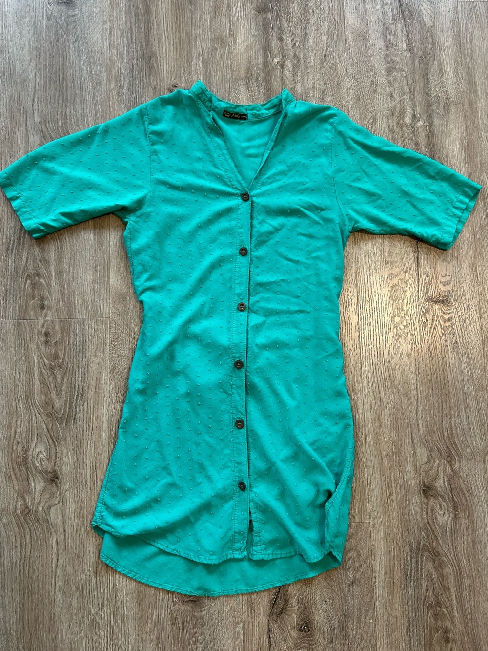Tie Back Teal Button Down Dress